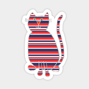 Striped Animals Cat Stripes Red and Blue Magnet