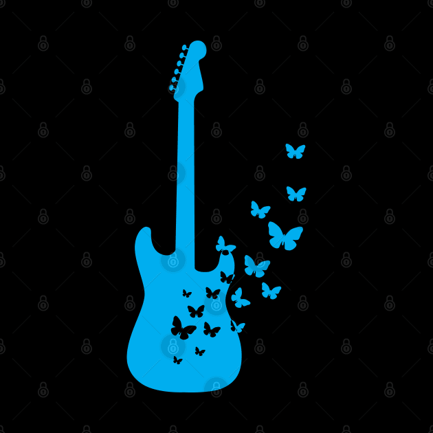 S-Style Electric Guitar Silhouette Turning Into Butterflies Blue by nightsworthy