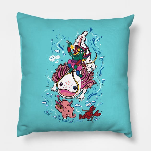Axolotl with Elephant Pillow by nokhookdesign