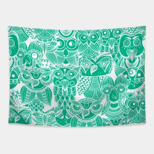 Cute Whimsical Green Owls Design Tapestry