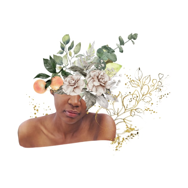 Floral Black Girl Bust with Gold Splatters by The Lily and The Lark