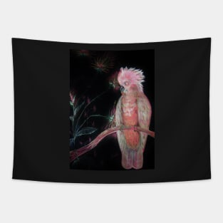 PINK COCKATOO PARROT TROPICAL EXOTIC ABSTRACT PALM POSTER PRINT Tapestry