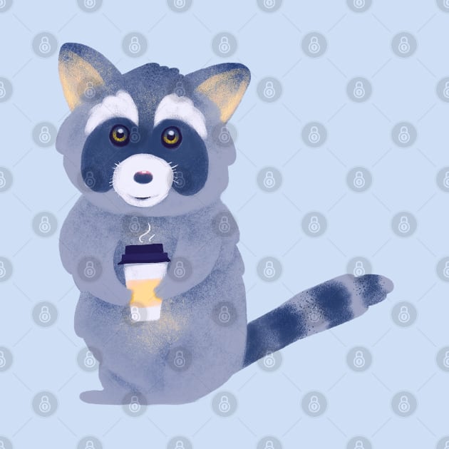 Raccoon with coffee, (he needs his coffee) by KookyAngie