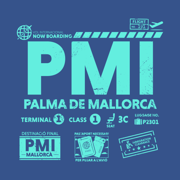 Vintage Palma de Mallorca PMI Airport Code Travel Day Retro Travel Tag by Now Boarding