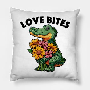 Crocodile - Love Bites (with Black Lettering) Pillow