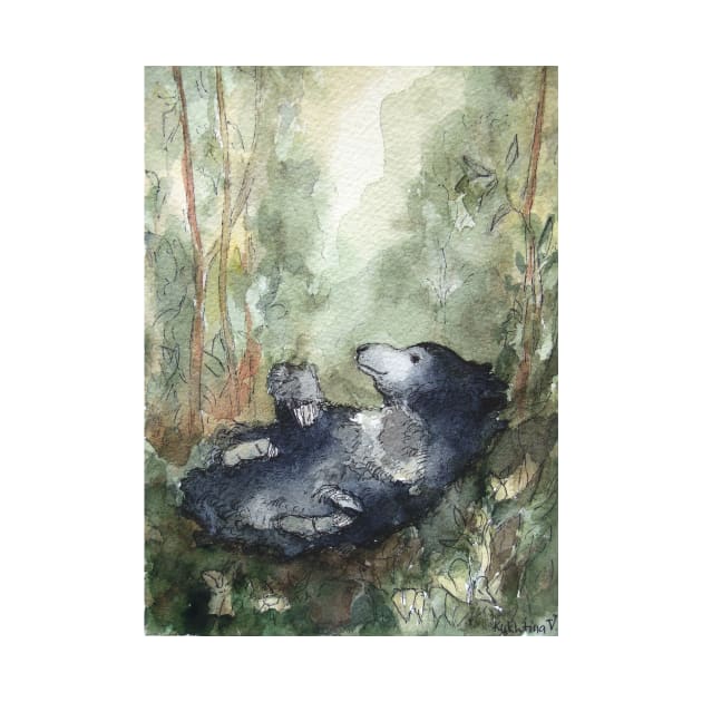 Sloth bear watercolor by Kuhtina