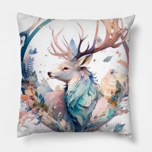 Stag Deer Portrait Animal Painting Wildlife Outdoors Adventure Pillow