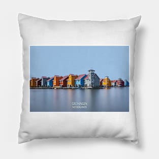 Colorful houses in Groningen, Netherlands Pillow