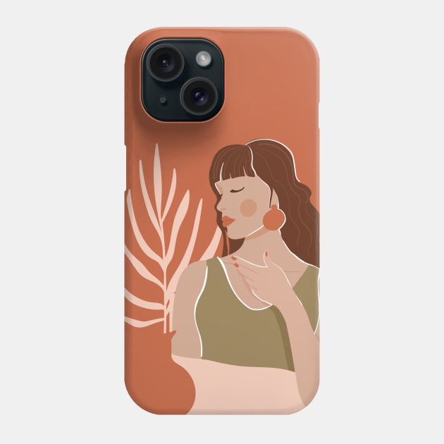 Abstract woman portrait, vase, palm leaf and geometric elements. Mid Century graphic portrait. Phone Case by CoCoArt-Ua