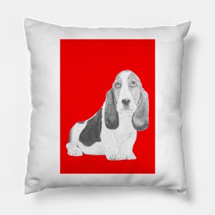 Basset Hound Puppy in Red Pillow