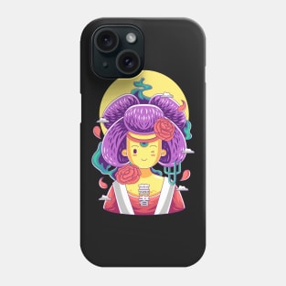 Japanese geisha with blooming rose Phone Case