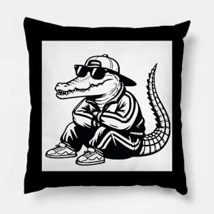 King of the Jungle - Street art Crocodile / white-black style. Pillow