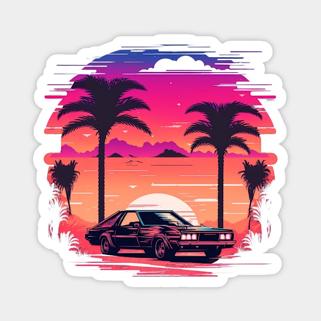 Retro Car in Synthwave Style Magnet by Snoe