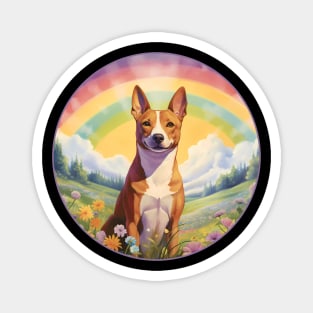 Basenji Memorial Rainbow Bridge Colorful Dog Art Magnet