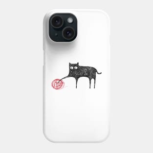 Cute Black Scribble Cat Playing With Ball of Yarn Phone Case