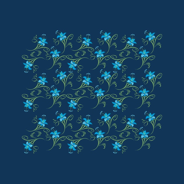 Blue Lilies Flowers Floral Pattern by oknoki