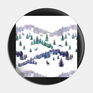 Winter snow  mountains landscape with spruce trees and deers silhouettes Pin