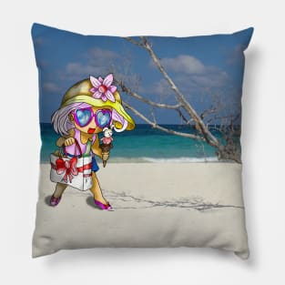 happy girl on a cuban beach Pillow