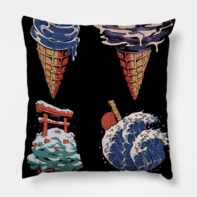 Japanese Ice Creams Pillow by Ilustrata