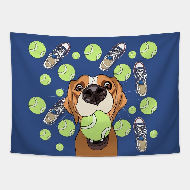 Funny Dog, Sneakers, Ball, Play Tapestry by KateQR