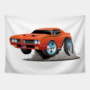 Classic American Muscle Car Cartoon Tapestry