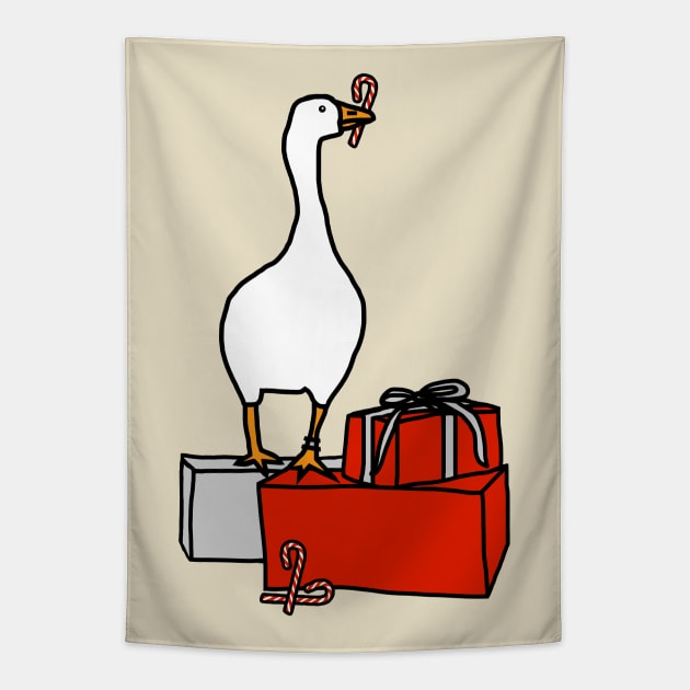 White Goose Steals Christmas Tapestry by ellenhenryart