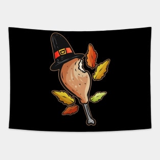 Turkey Leg Drumstick With Pilgrims Hat Thanksgiving Tapestry