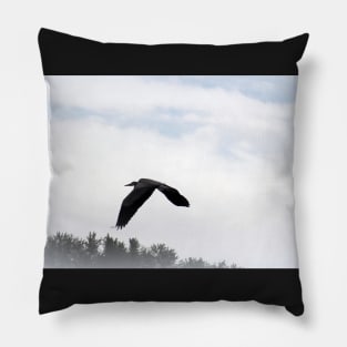 Great Blue Heron Flying Past the Clouds Above Trojan Pond 5 Pillow
