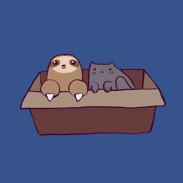 Sloth and Cat in a Box by saradaboru