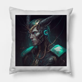 Cybernetic Cyborg Inspired Loki, Midjourney AI Pillow