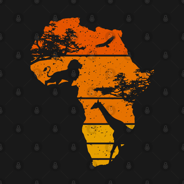 Africa Map African Safari | Lion Giraffe | Vintage Sunset by BraaiNinja