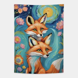 Mystical Foxes: Guardians of the Starry Night Tapestry