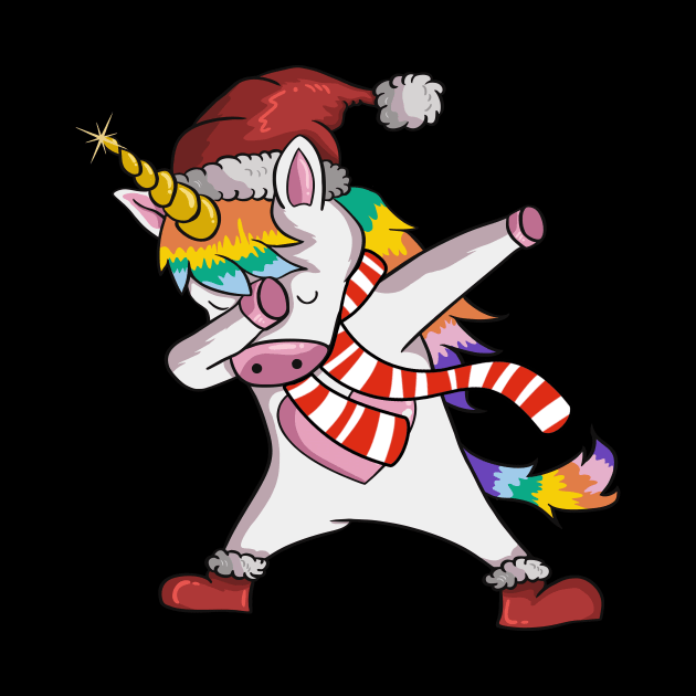 Unicorn Wearing Santa Hat, Showing Scarf And The Trendy Dab Dance Pose Of Rainbow Unicorns by mittievance