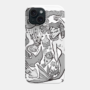 Sea life collage black and white Phone Case