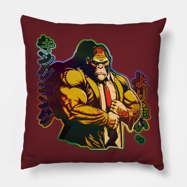 Stronger than King Kong: Gorilla in Suit Pillow by GozuDesigns