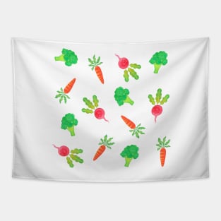Veggie garden pattern with broccoli, radishes and carrots Tapestry