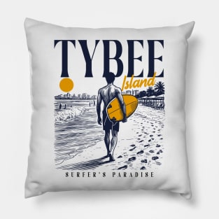 Vintage Surfing Tybee Island, Georgia // Retro Surfer Sketch // Surfer's Paradise Pillow