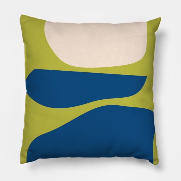 Organic Abstract Shapes in Chartreuse and Blue Pillow by ApricotBirch