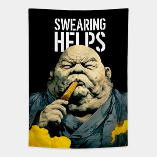 Puff Sumo: Swearing Helps on a dark (Knocked Out) background Tapestry