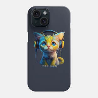 Cute kitty with headphones on Phone Case