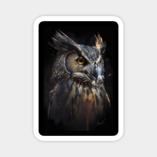 Owl Portrait Animal Nature Wildlife Dark Painting Wild Spirit Bird Magnet