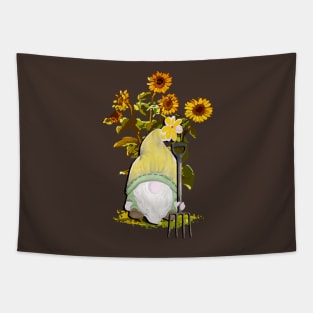 Sunflower Gnome Guardian of the Flower Cute Garden Gnome Tapestry