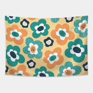 Funky Floral Pattern in Charcoal, Teal, Orange and Yellow Tapestry