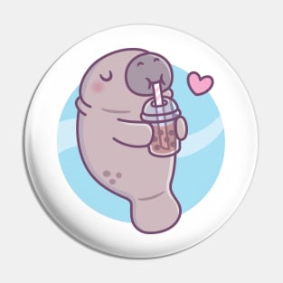 Cute Manatee Loves Drinking Boba Tea Pin