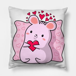 kawaii style, lovers mice, Valentine's day, cute kawaii mice. Pillow