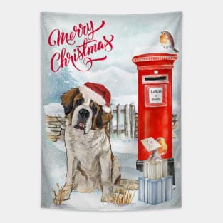 Saint Bernard Merry Christmas Santa Dog Holiday Greeting Tapestry