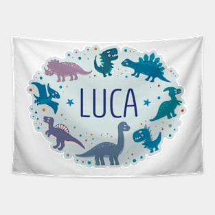 Luca surrounded by dinosaurs Tapestry