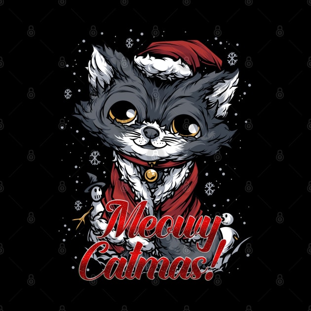 Gray Christmas Cat Santa Suit Merry Catmas by GeekyFairy