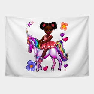 Princess on a unicorn cute black girl African American anime girl Tapestry