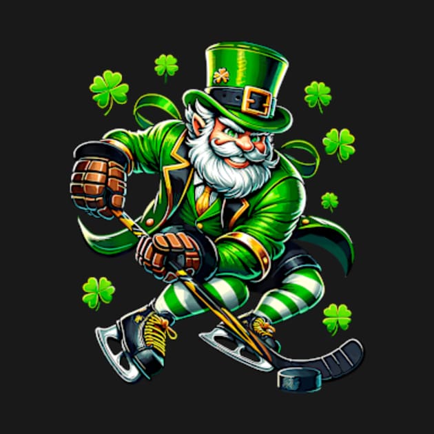 St Patricks Day Leprechaun Showing Hockey Skills by Eduardo